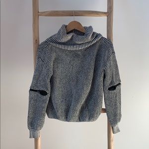 Edgy ribbed cowl neck sweater